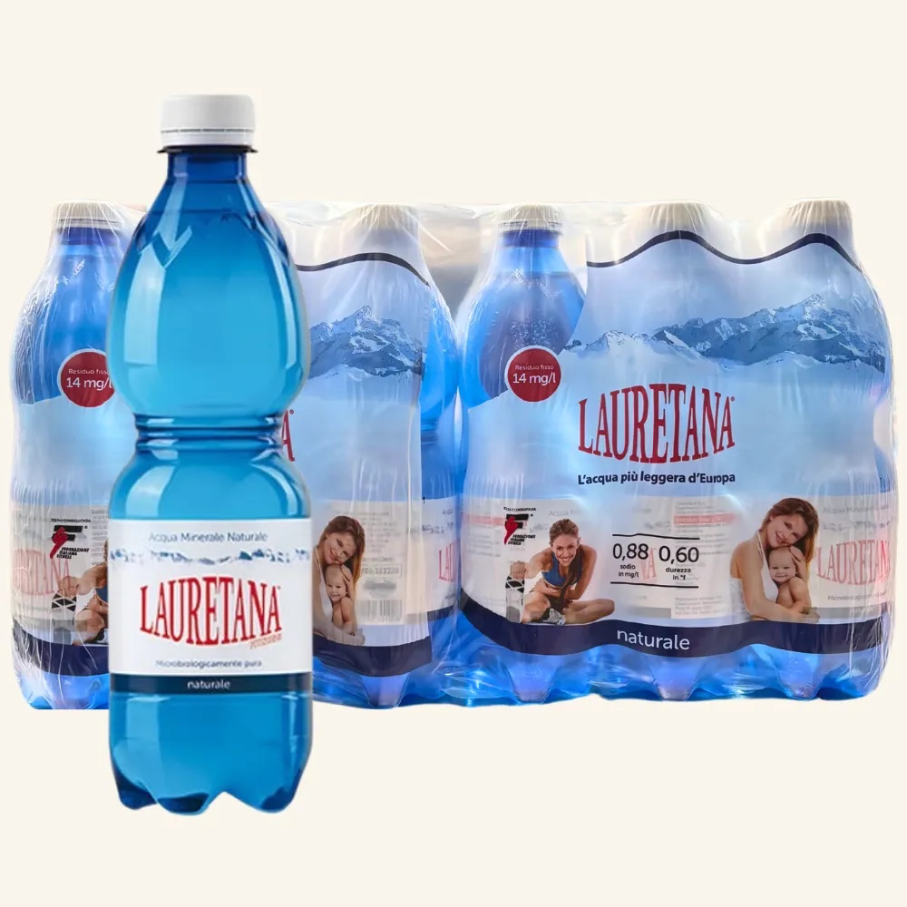 Confezione da 24 bottiglie di acqua Lauretana da 50 cl in plastica