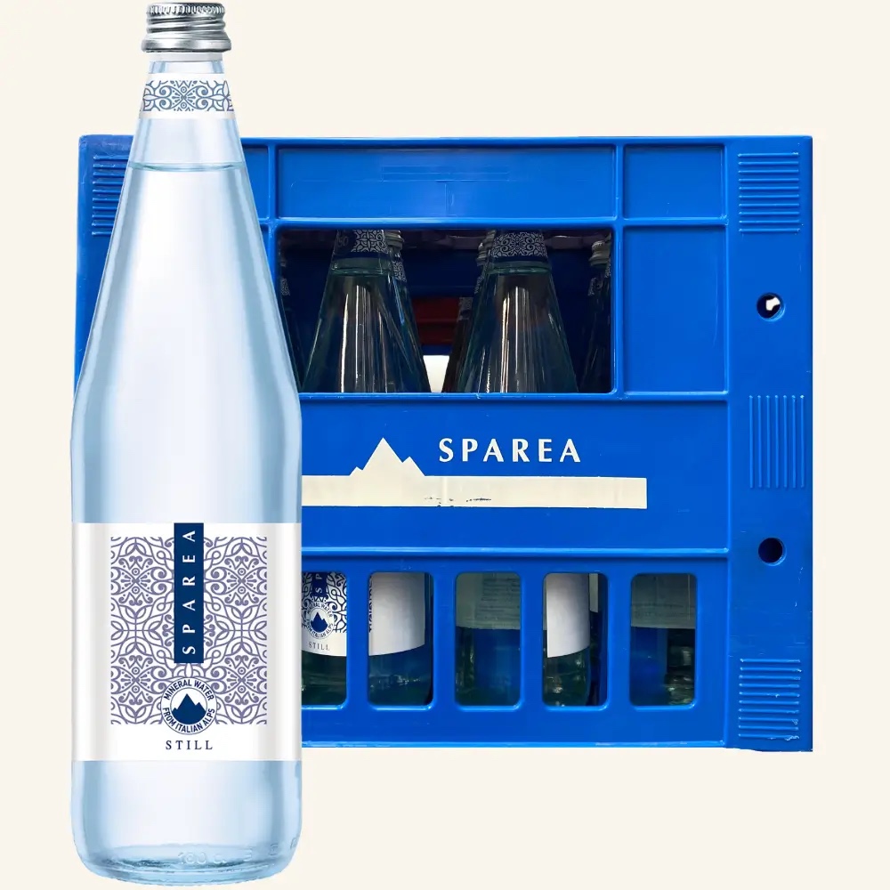 Cassa di acqua Sparea in bottiglie di vetro, formato 1 litro · 12 bottiglie